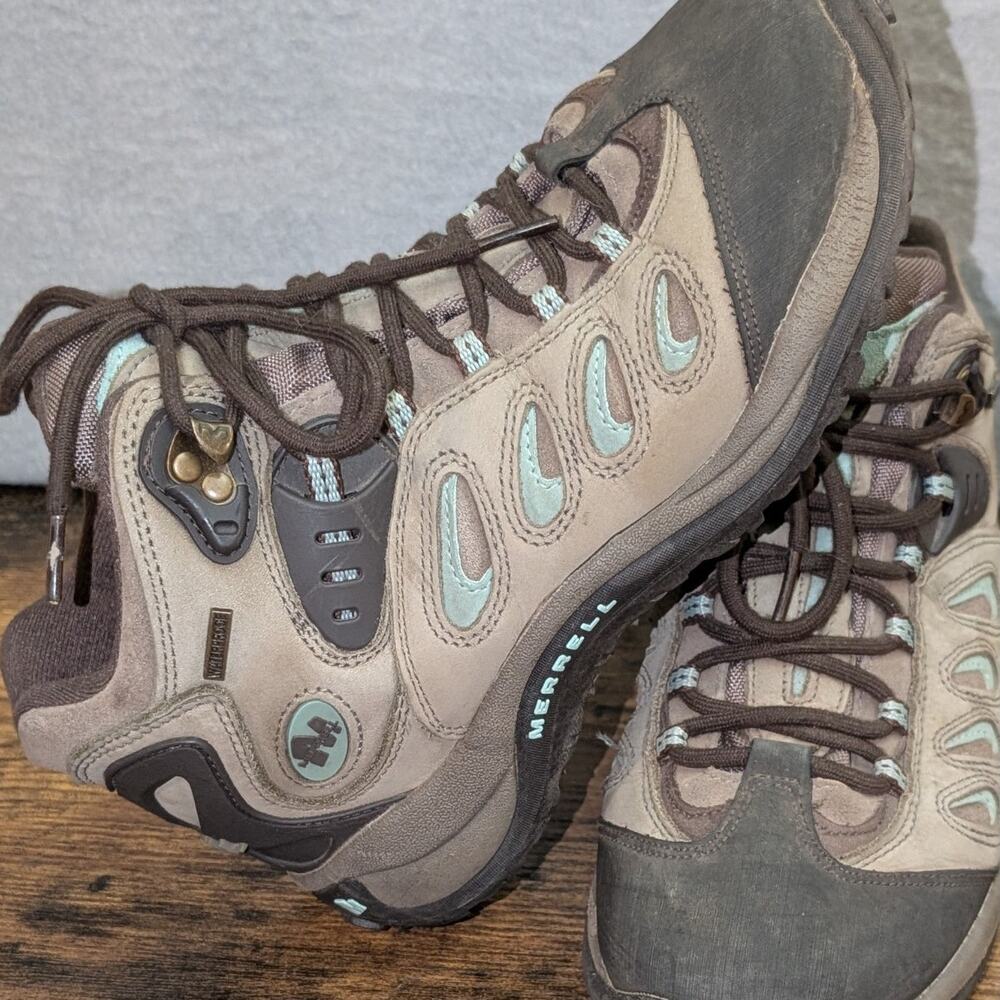 Merrell Boots Women's 8.5 Reflex Mid 10596 Tan Blue Waterproof Hiking Boots
